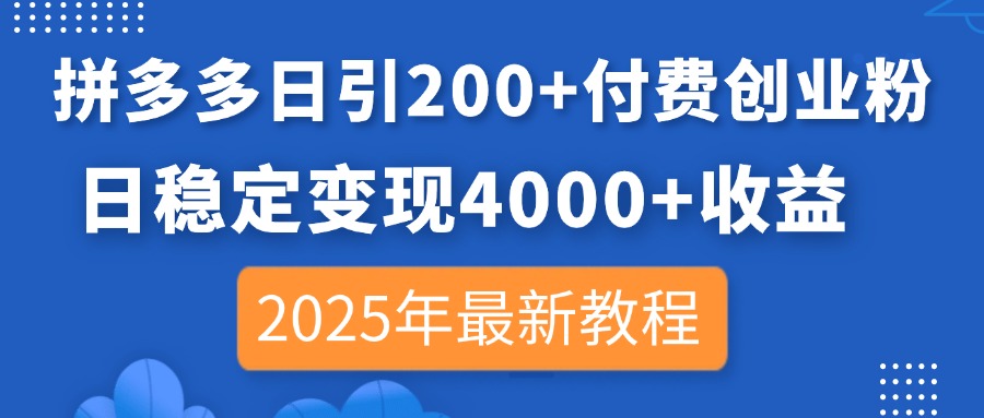 (14217期)拼多多日引200+付费创业粉,日稳定变现4000+收益,2025年最新教程-掘金阁